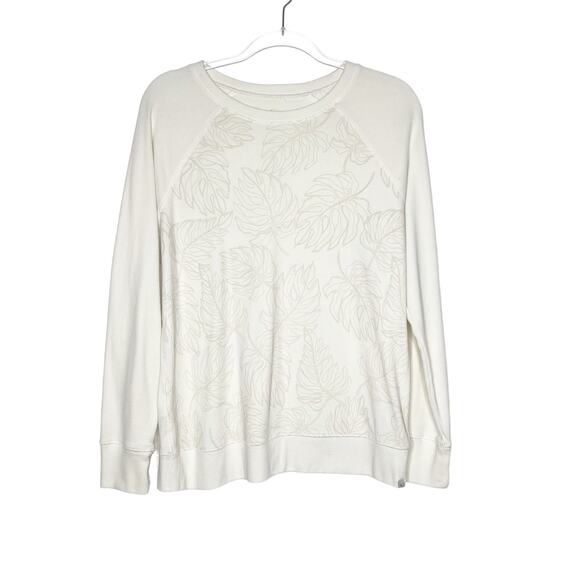 EDDIE BAUER Monstera Leaf Print Sweatshirt Scoop Neck Classic Fit Ivory Size L - Picture 8 of 8